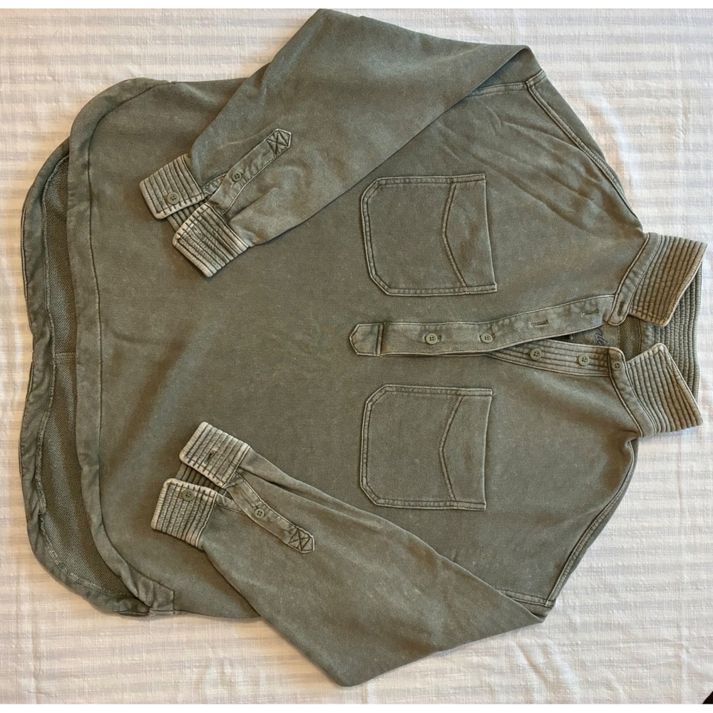 Aerie Popover Polo Washed Olive Green Pullover Sweatshirt Medium